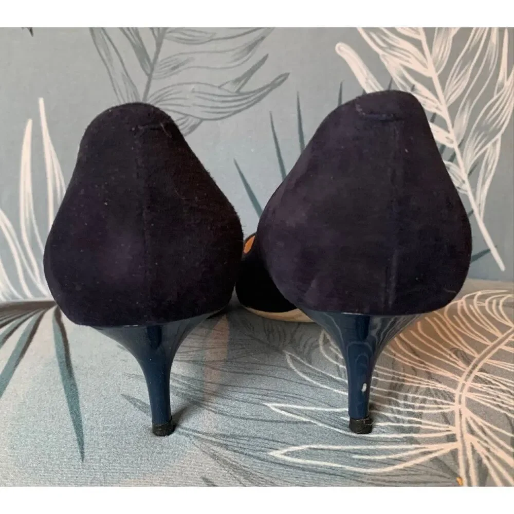 Jimmy Choo AZA Navy Blue SUEDE LEATHER Pumps Heels Shoes sz 37.5
